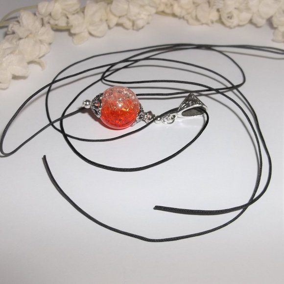 Orange Clear & Silver Necklace Pendant Ombre Style Jewelry Beaded Handmade A113 - Picture 4 of 9
